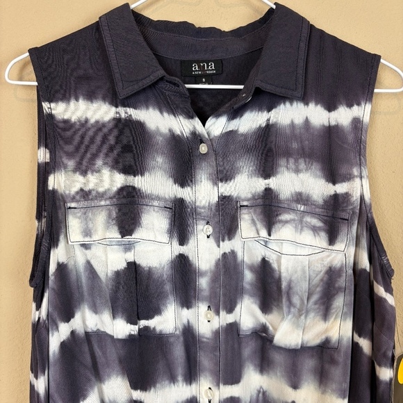 NWT A.n.a (A New Approach) Deep Purple/White Tye Dye Sleeveless Collared Top - Picture 2 of 12